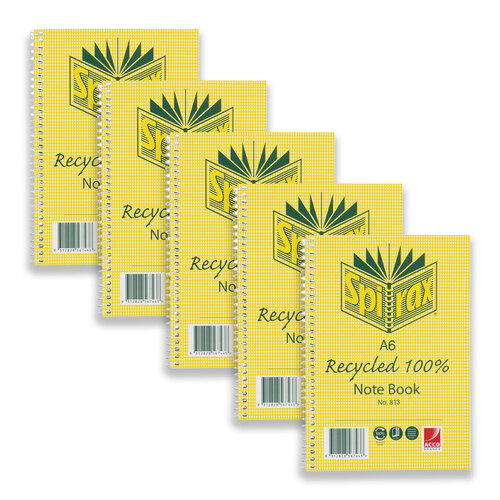 5pc Spirax 813 Recycled Notebook A6 Stationery 100-Pages - Yellow