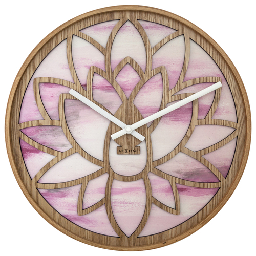 NeXtime Lotus Wood Analogue 40cm Wall Clock - Pink