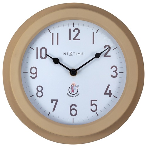 NeXtime 22cm Poppy Weatherproof Round Metal Outdoor Wall Clock - Brown