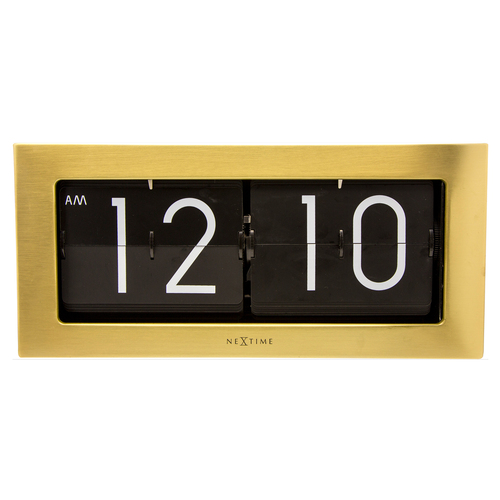 NeXtime 36cm Big Flip Wall/Hanging Clock Rectangle Home Decor Gold