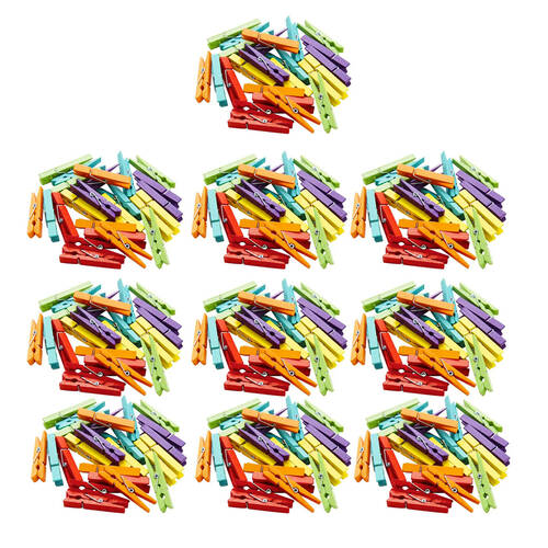 200pc Sunny Bamboo Wooden Crafts Multicoloured Pegs