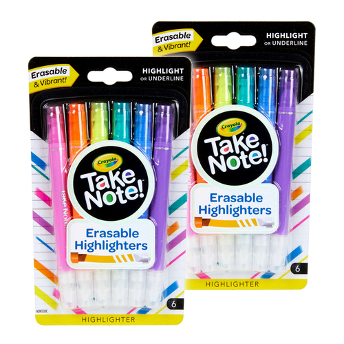 2PK 6pc Crayola Take Note! Erasable Highlighters Kids 6y+