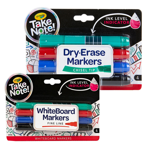4x Crayola Take Note! Fine Line & 4x Quick-Dry Chisel Tip White Board Markers