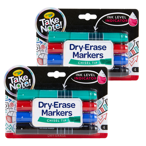 2PK 4pc Crayola Take Note! Quick-Dry White Board Markers Chisel Tip Pen