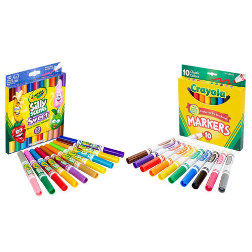 2pc 10PK Crayola Classic Broadline/10PK Silly Scents Dual-Ended Washable Markers