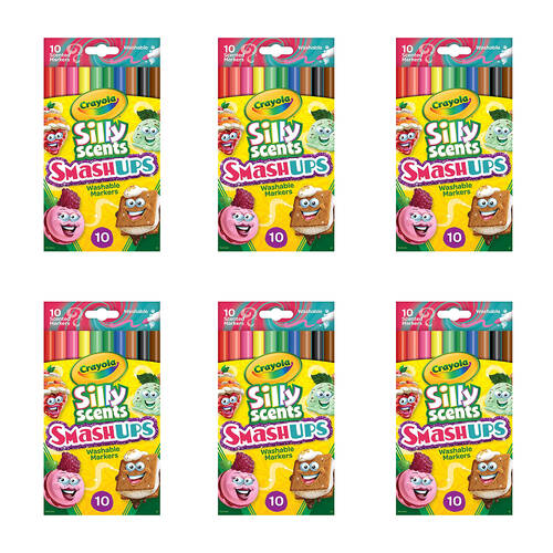 6x 10pc Crayola Silly Scents Smash Ups Slim Markers Kids 3y+