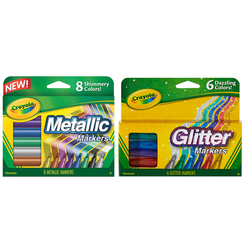 8pc Crayola Metallic Markers & 6pc Colouring Glitter Markers Combo Art/Craft