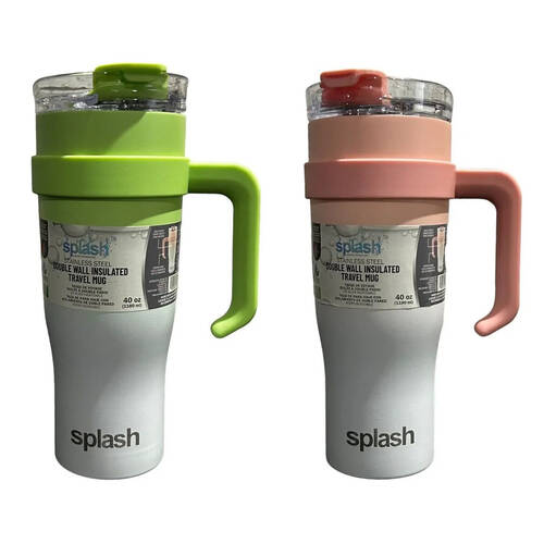 2PK Splash Double Wall Insulated Travel Mug w/ Handle 1.2L Dual Colour Assorted