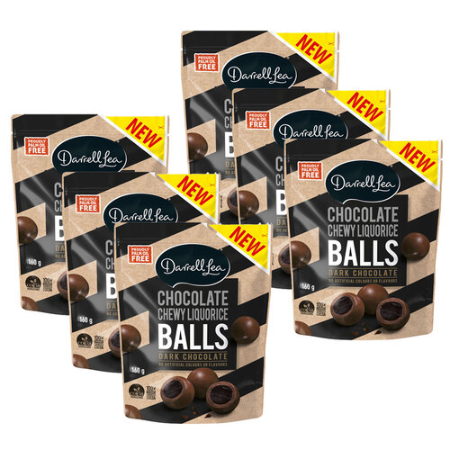 6PK Darrell Lea 160g Chewy Dark Chocolate Liquorice Balls Bag