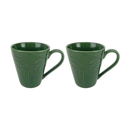 2pc Annabel Trends Coconut Bay Coffee Tea Drinking Mug Set 350ml Green Palm