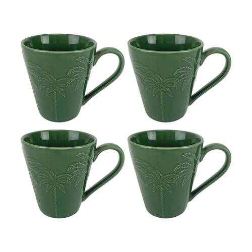 2x 2pc Annabel Trends Coconut Bay Coffee Tea Drinking Mug Set 350ml Green Palm