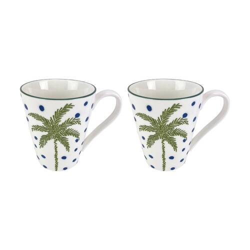 2pc Annabel Trends Coconut Bay Coffee Tea Drinking Mug Set 350ml White Palm