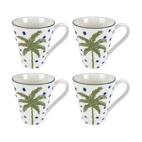 2x 2pc Annabel Trends Coconut Bay Coffee Tea Drinking Mug Set 350ml White Palm