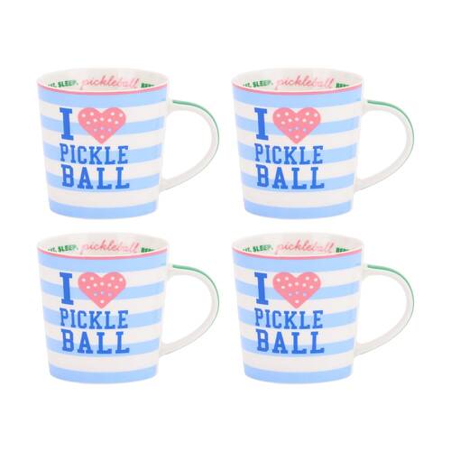 4PK Annabel Trends Coffee Tea Drinking Mug Pickleball Design 450ml Blue