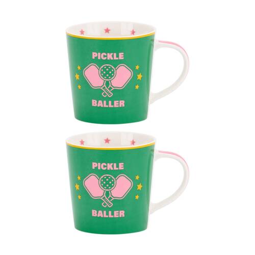 2PK Annabel Trends Coffee Tea Drinking Mug Pickleball Design 450ml Green