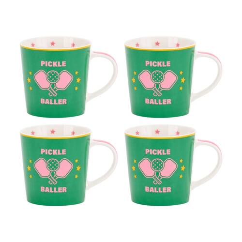 4PK Annabel Trends Coffee Tea Drinking Mug Pickleball Design 450ml Green
