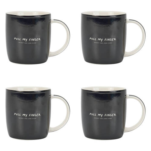 4PK Annabel Trends Coffee Mug Porcelain Pull My Finger w/ Handle 9cm - Black