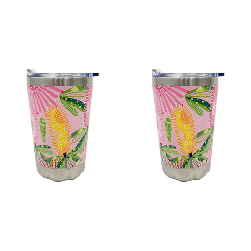 2PK Annabel Trends 270ml Stainless Steel Coffee Mug - Pink Banksia