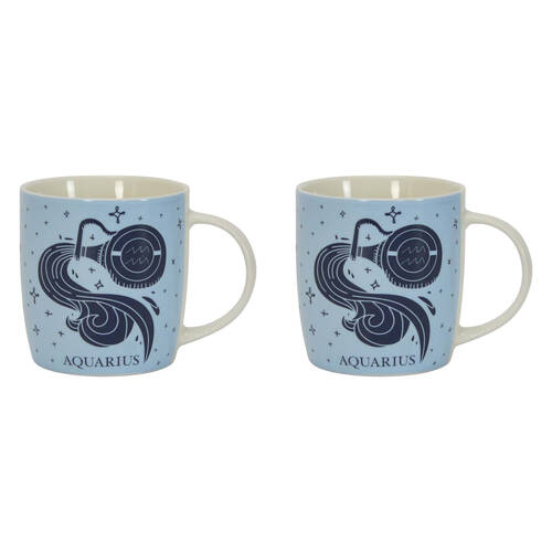 2PK Annabel Trends Coffee Mug Zodiac Aquarius 350ml Cup w/ Handle - Blue