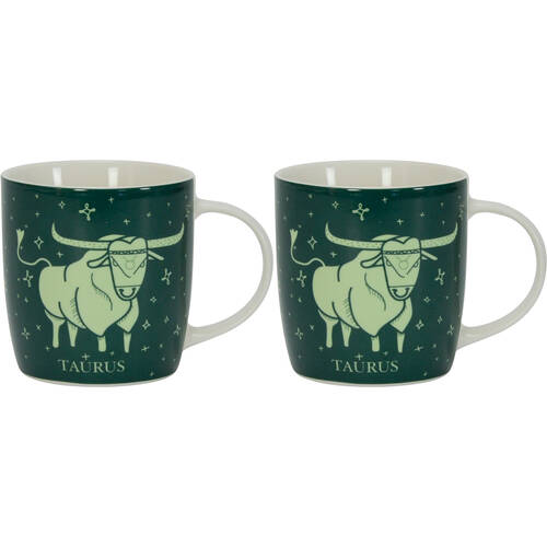 2PK Annabel Trends Coffee Mug Zodiac Taurus 350ml Cup w/ Handle - Green