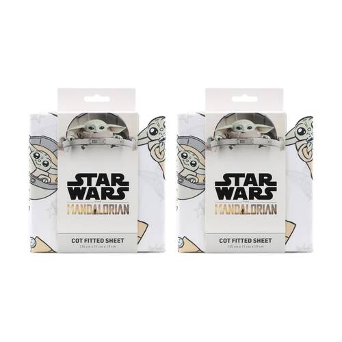 2PK Lucas Film Grogu Star Wars Themed Cot Fitted Sheet 100% Cotton