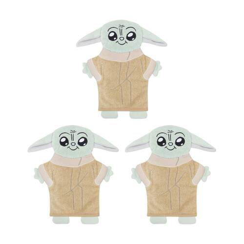 3PK Lucas Film Grogu Star Wars Childrens Wash Mitt 100% Cotton Tan/Sage