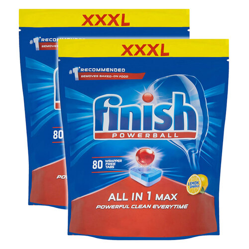 2x 80pc Finish All in 1 Max Powerballs Dishwasher Tablets Lemon Sparkle