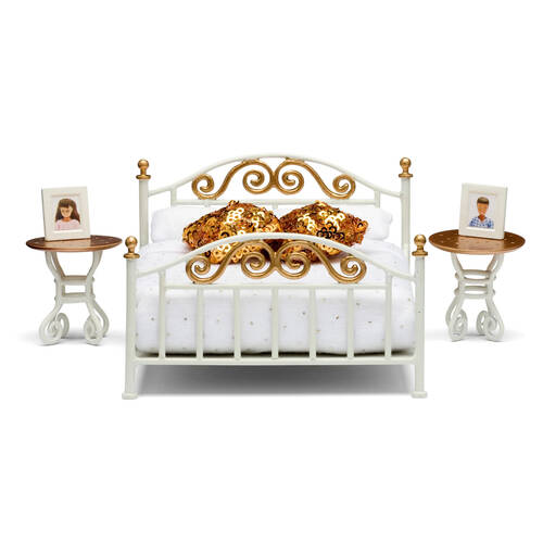 Lundby Dolls House Bedroom Brass 1:18 Miniature Furniture Toy Set 19.5cm 4y+