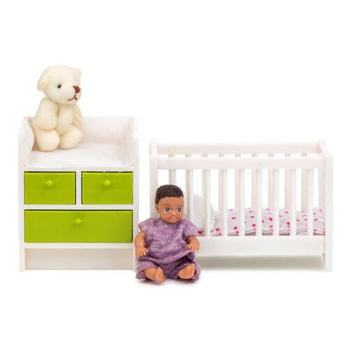 Lundby Crib & Change Table Miniature Dollhouse Bedroom Furniture Toy Set 4y+