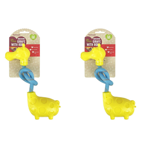 2PK Rosewood Squeaking Giraffe w/ Rope Pet Dog Training Chew Bite Play Toy Yellow