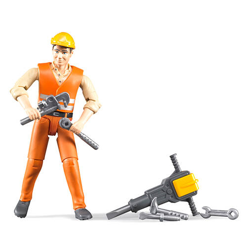 Bruder Bworld Construction Worker w/ Accessories