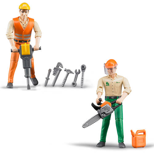 Bruder Bworld Construction Worker & Forestry Worker w/ Accessories