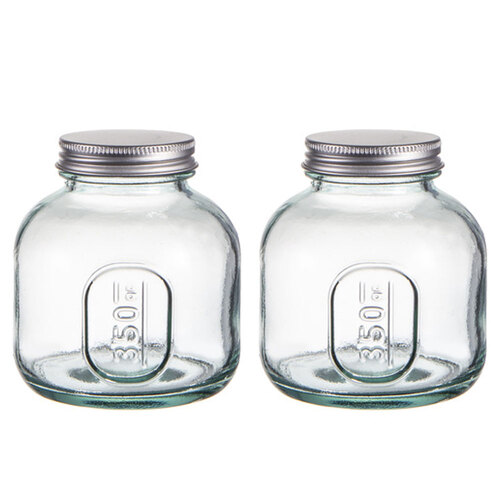 2PK Ladelle Eco Recycled Rustico 350ml Clear Storage Jar Bottle Glass Container