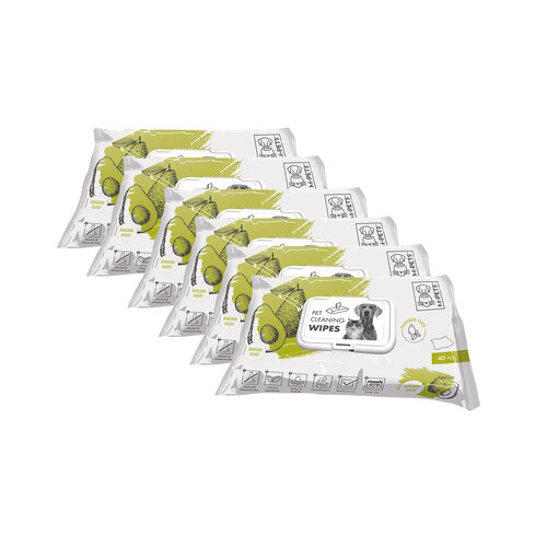 6x 40pc M-Pets 15x20cm Pet Dog/Cat Care Stain Cleaning Hygiene Wipes Towel Avocado