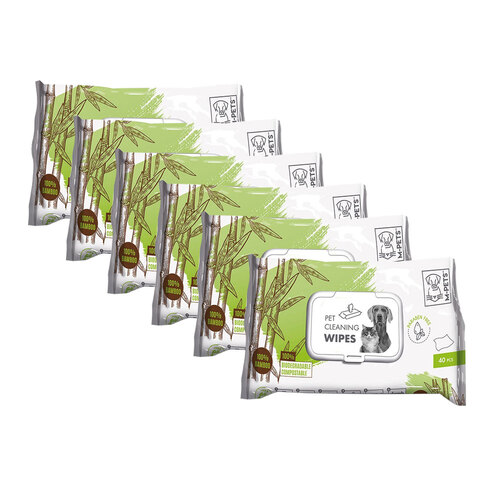 6x 40pc M-Pets 15x20cm Pet Dog/Cat Care Stain Cleaning Hygiene Wipes Towel Bamboo
