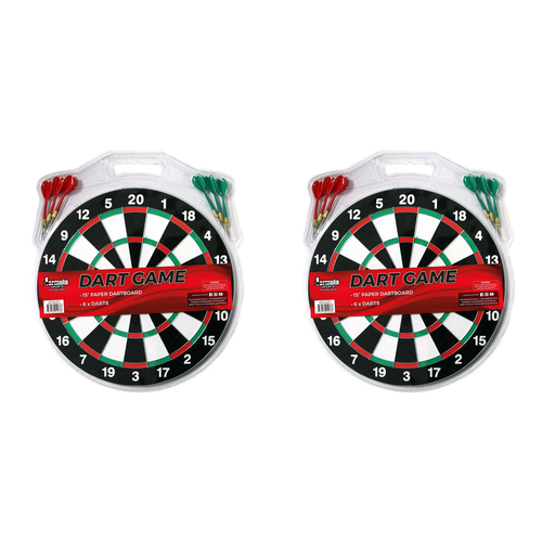 2PK Formula Sports 15'' Dartboard Family Dart Game Set w/ 6-Steel Tip Darts