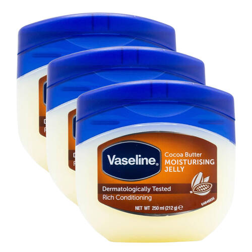 3PK Vaseline Moisturising Jelly Rich Conditioning Care Cocoa Butter 250ml