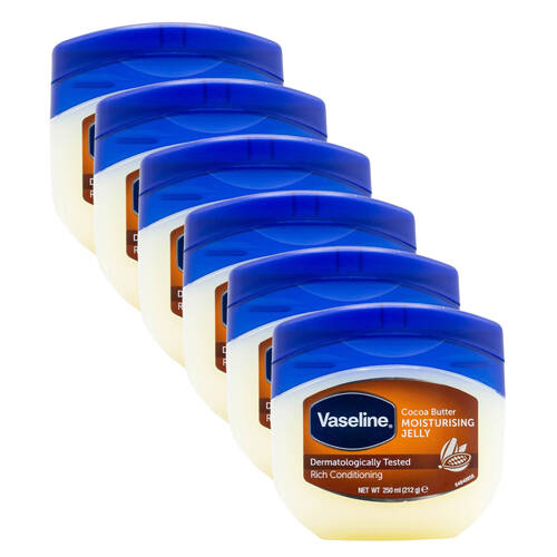 6PK Vaseline Moisturising Jelly Rich Conditioning Care Cocoa Butter 250ml