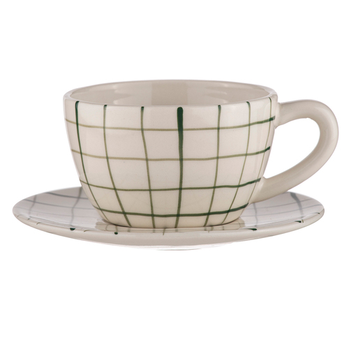 Ladelle Carnival Stoneware Drinking Cup & Saucer Set - Kelly Green