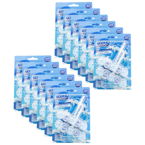 12x 2pc Max Flush 5 Toilet Rim Block Cleaner 45g Ocean Spray Antibacterial