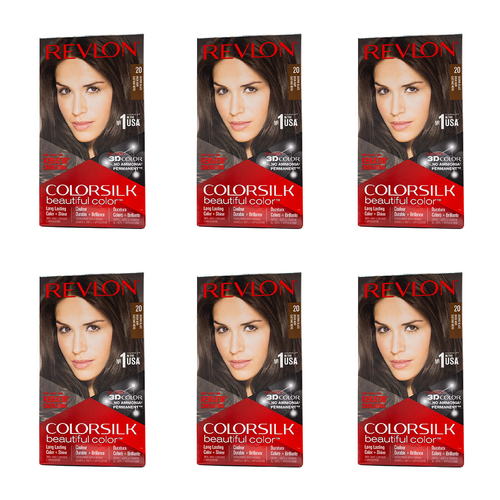6PK Revlon Colorsilk 3D Permanent Hair Color w/ Keratin 20 Brown Black