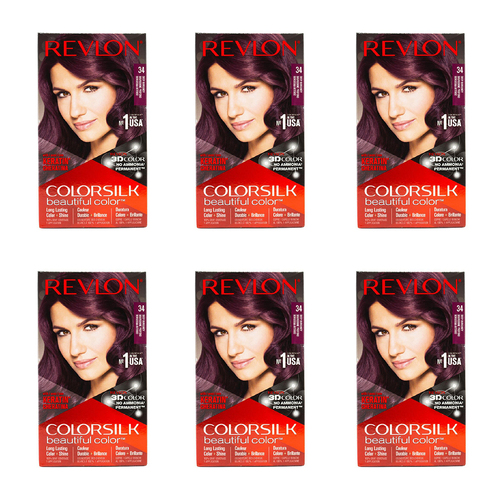 6PK Revlon Colorsilk Permanent Hair Color w/ Keratin 34 Deep Burgundy