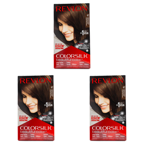 3PK Revlon Colorsilk 3D Permanent Hair Color w/ Keratin 47 Medium Rich Brown