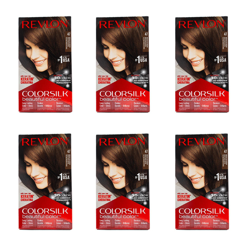 6PK Revlon Colorsilk 3D Permanent Hair Color w/ Keratin 47 Medium Rich Brown
