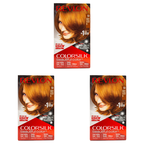 3PK Revlon Colorsilk Permanent Hair Color w/ Keratin 53 Light Auburn