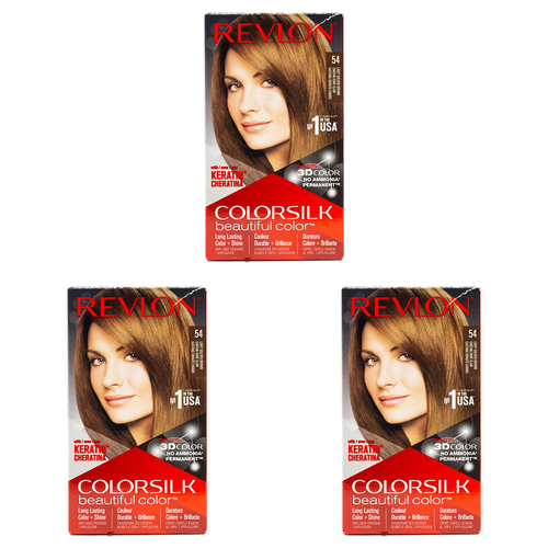 3PK Revlon Colorsilk Permanent Hair Color w/ Keratin 54 Light Golden Brown