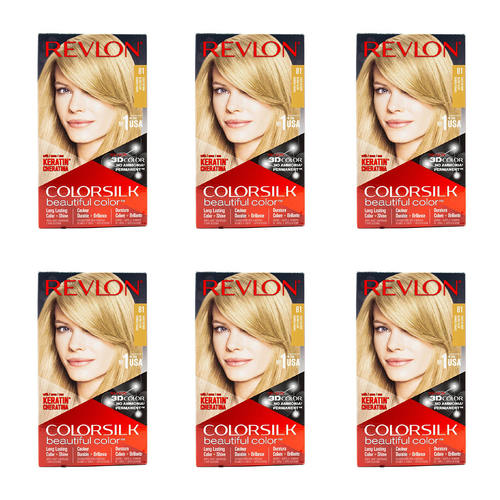 6PK Revlon Colorsilk Permanent Hair Color w/ Keratin 81 Light Blonde