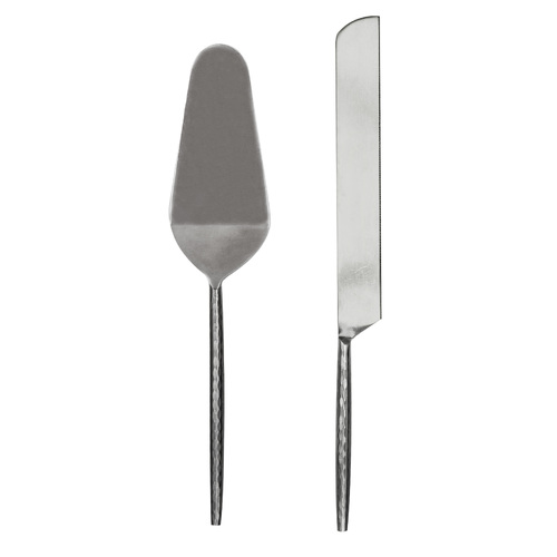 2pc Ladelle Hand Forged Steel Cake Server/Knife Set Hammered Silver