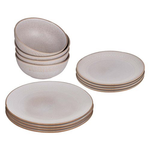12pc Ladelle Luna Stoneware Side Plate/Dinner Bowl Dinnerware Set Natural