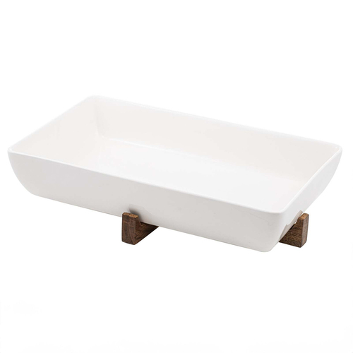 Ladelle Alto Oven To Table Porcelain/Acacia 40cm Rect Dish w/ Trivet White